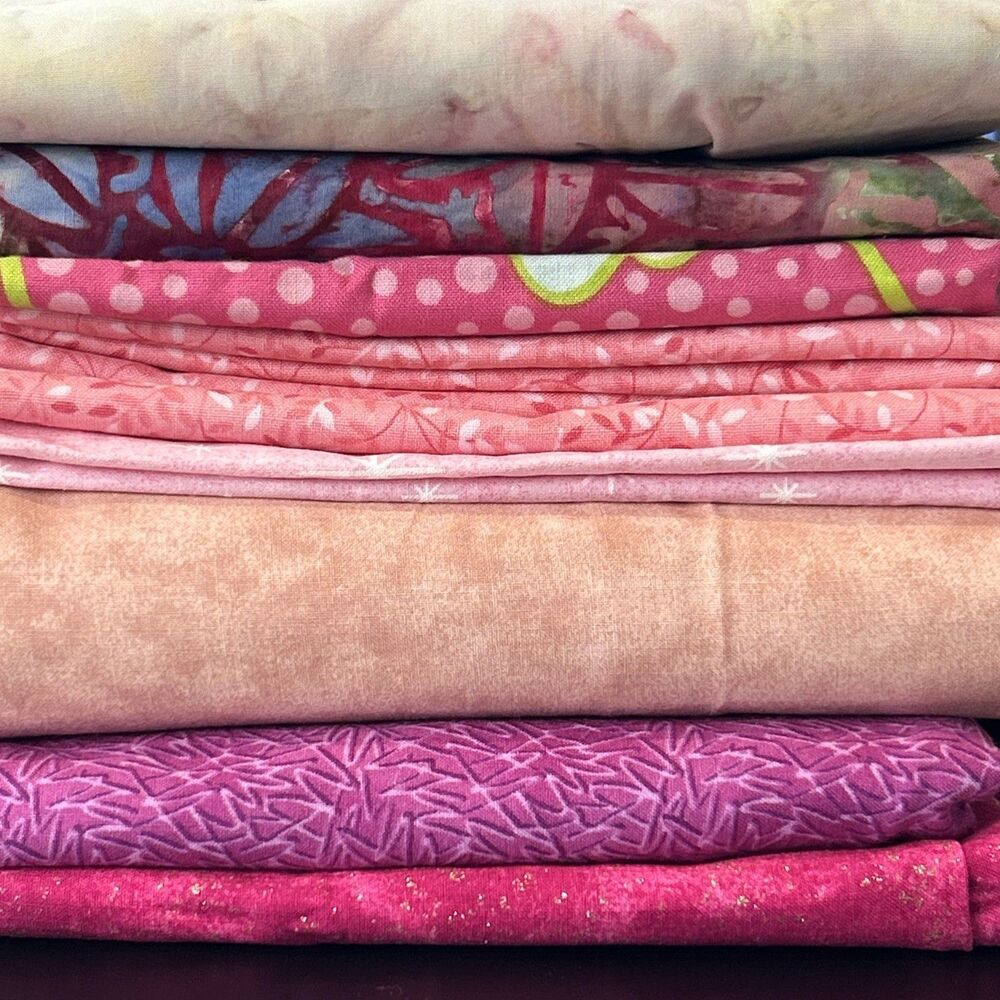 Quilting Fabric Lot Crafts Sewing Art Project Shades of Pink Cotton Prints 9 Pc